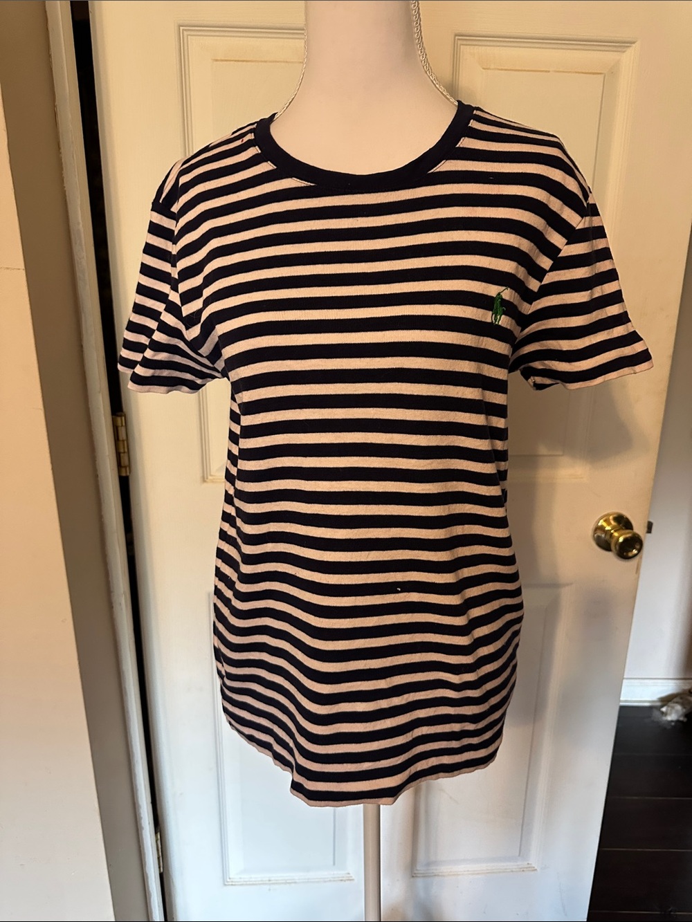 Ralph Lauren Navy and Cream Striped Short Sleeve Tee